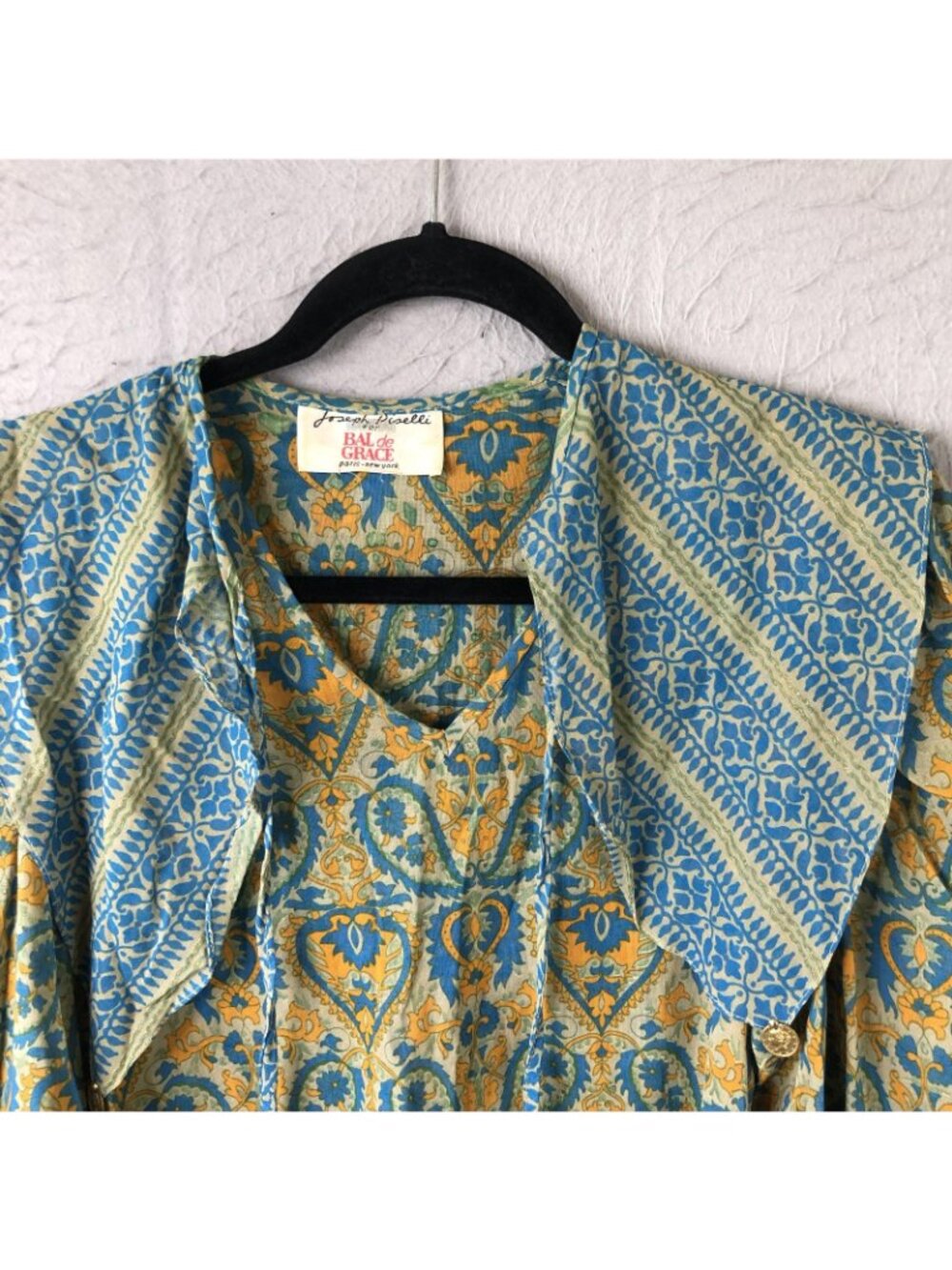 Vintage Fairy Grunge Top Womens S Blue Paisley Coin Trim Boho Festival Statement - Picture 8 of 16